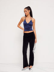 Jersey V-neck Knotted Ruched Glitter Cami Top