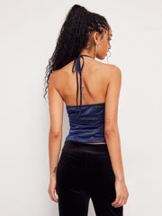 Jersey V-neck Knotted Ruched Glitter Cami Top