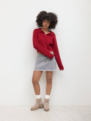 Knitted Polo Collar Solid Sweater
