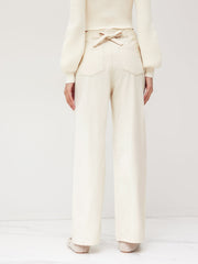 Low Rise Tie Back Pleated Wide Leg Jeans