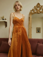 Velvet Solid Cross Wide Leg Jumpsuit