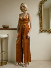 Velvet Solid Cross Wide Leg Jumpsuit