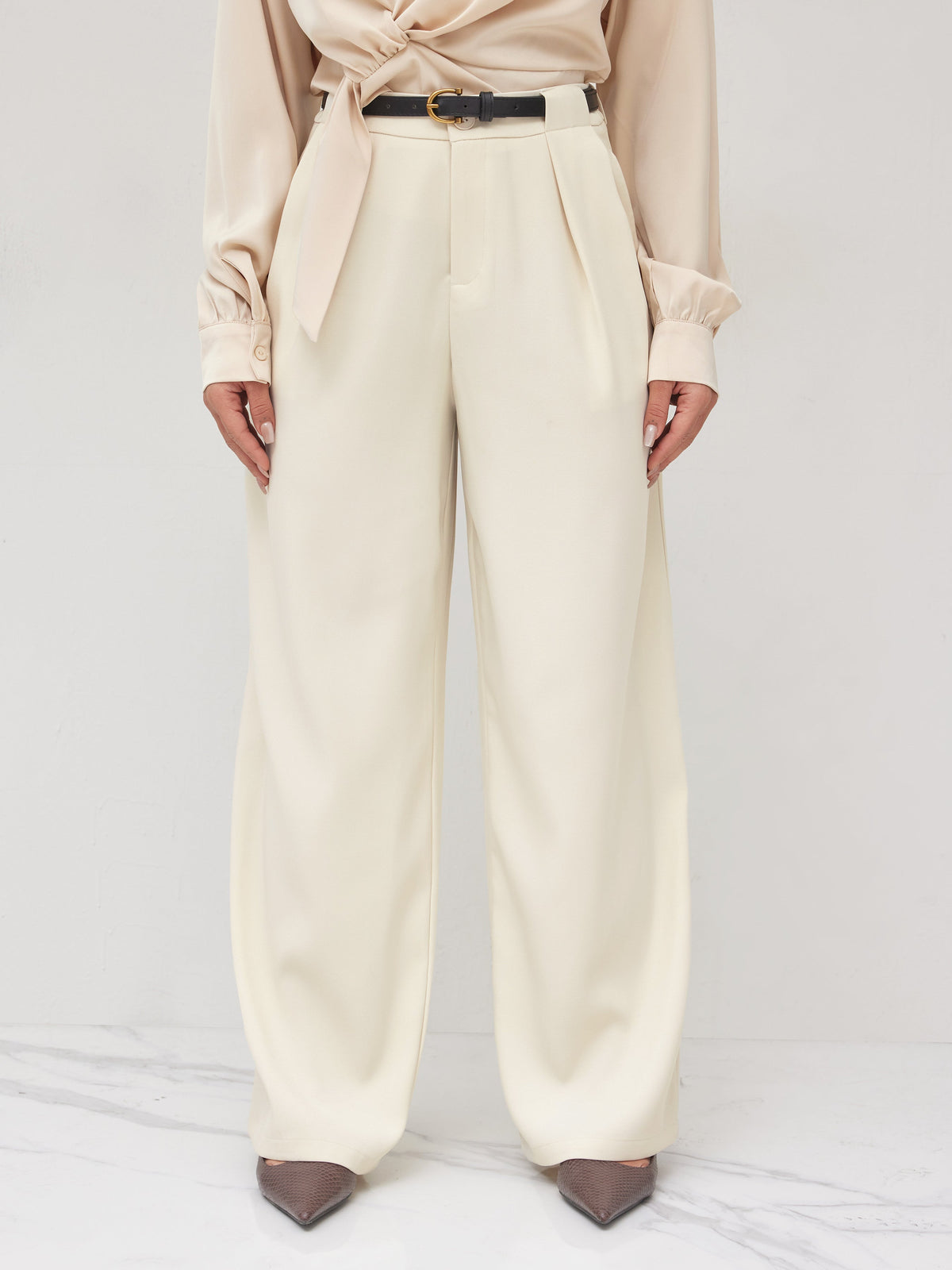 Belted Mid Rise Straight Leg Trouser