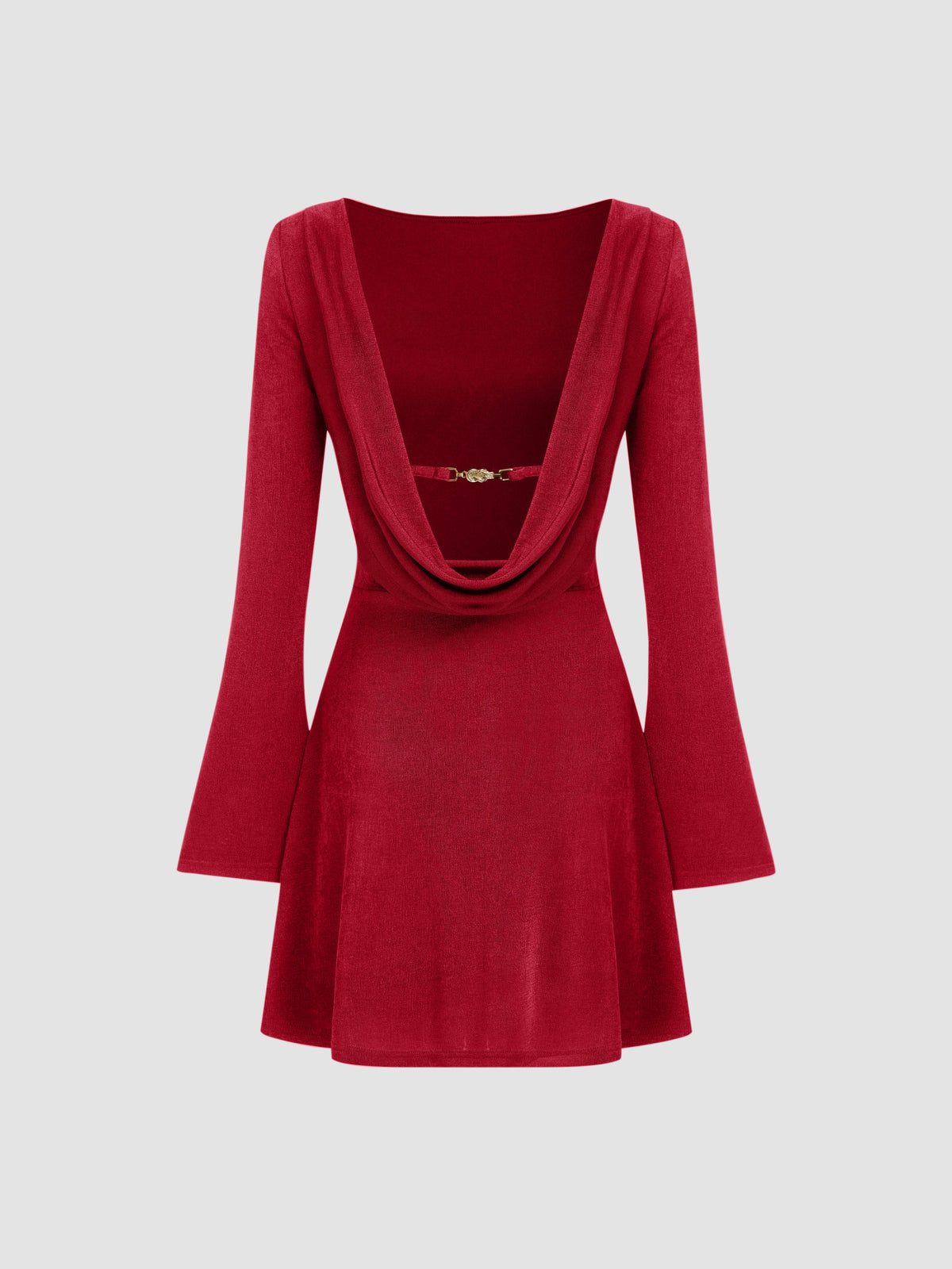 Boat Neck Solid Backless Mini Dress