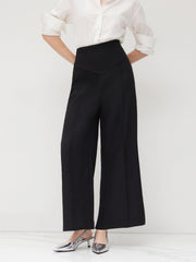 Petite Solid High Waist Knitted Wide Leg Trousers