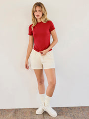 Round Neckline Knit Short Sleeve Top