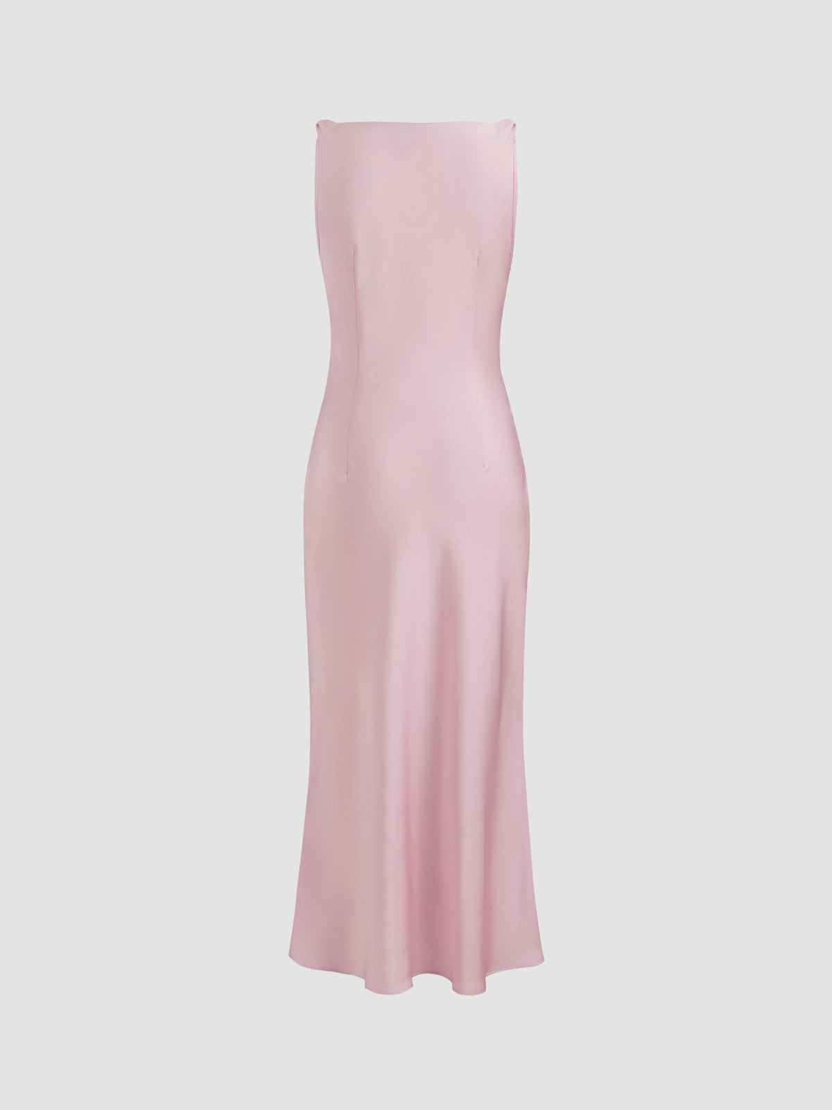 Satin Boat Neck Ruched Maxi Dress
