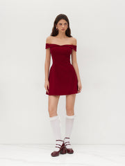 Velvet Off-shoulder Solid Zipper Mini Dress