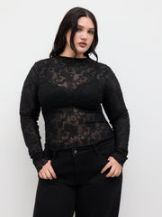 Lace Stand Collar Lettuce Trim Top Curve & Plus