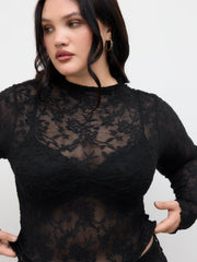 Lace Stand Collar Lettuce Trim Top Curve & Plus