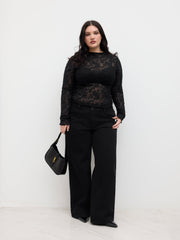 Lace Stand Collar Lettuce Trim Top Curve & Plus