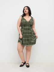 V-neck Check Mini Dress Curve & Plus