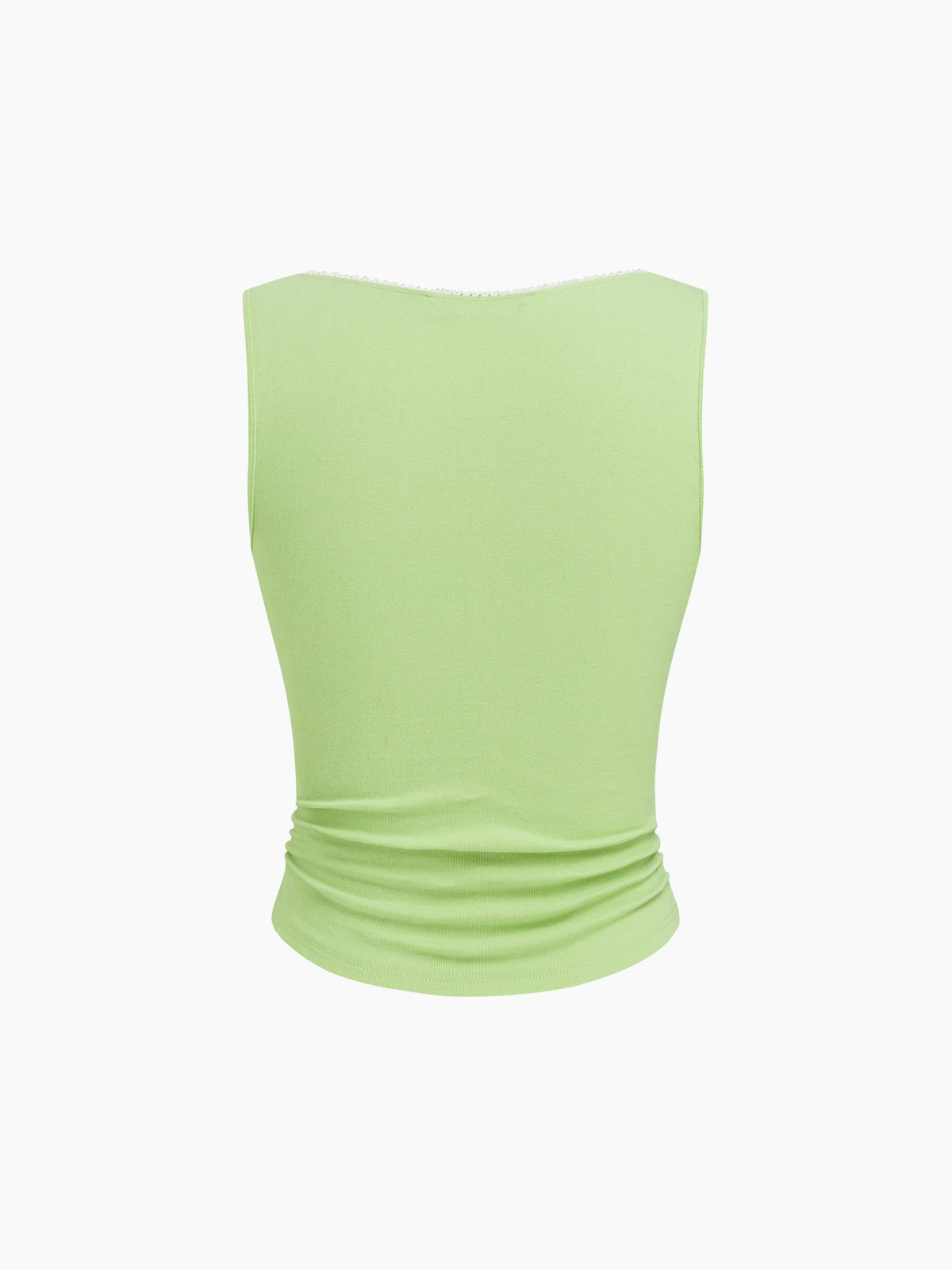 Cotton-blend U-neckline Contrasting Binding Ruched Tank Top