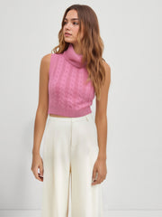 High Neck Solid Cable Knit Crop Vest