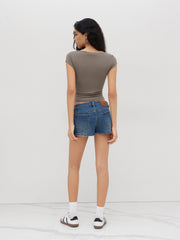 Boat Neck Ruched Tee