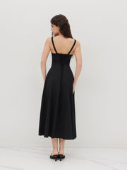 Square Neck Bowknot Corset Ruffle Split Cami Maxi Dress
