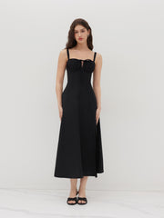 Square Neck Bowknot Corset Ruffle Split Cami Maxi Dress