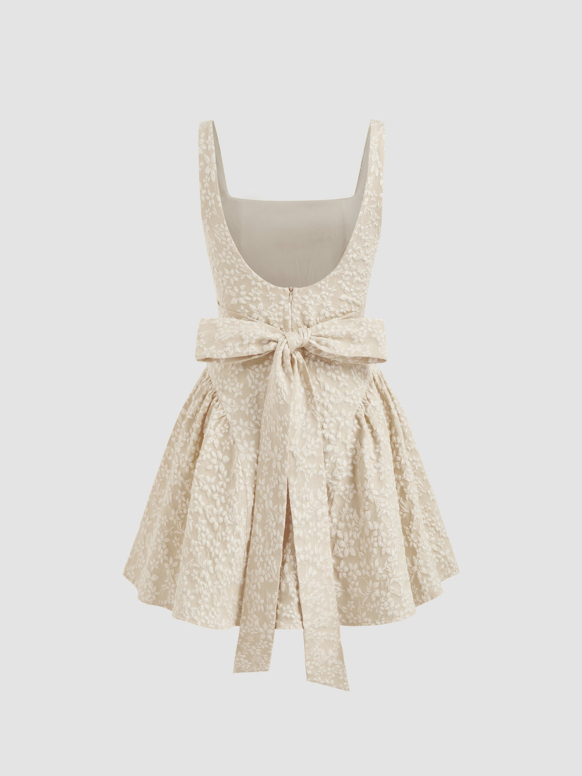 Jacquard U-neckline Floral Backless Bowknot Mini Dress