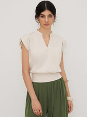 V-neck Solid Pleated Crop Top