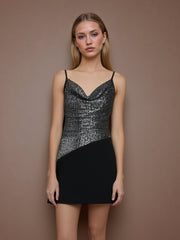 Sequin Cowl Neck Asymmetrical Hem Cami Top