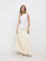 High Waist Solid Pleated Maxi Skirt