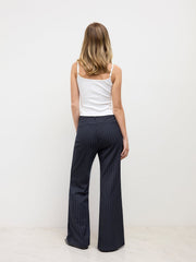 Belted & Flared Pinstripe Trousers