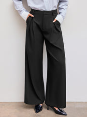 Mid Rise Straight Leg Pleated Trouser