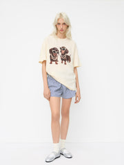 Cotton-blend Dachshund Puppies Graphic Oversized Tee