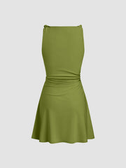Boat Neck Twist Ruched Mini Dress