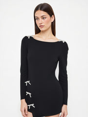 Round Neckline Solid Bowknot Mini Dress