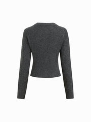 Knit Round Neckline Long Sleeve Metal Button Cardigan