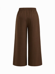 Mid Rise Texture Elastic Waist Straight Leg Trousers Curve & Plus