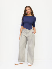 Cotton-blend Low Rise Tie Side Barrel-leg Trousers