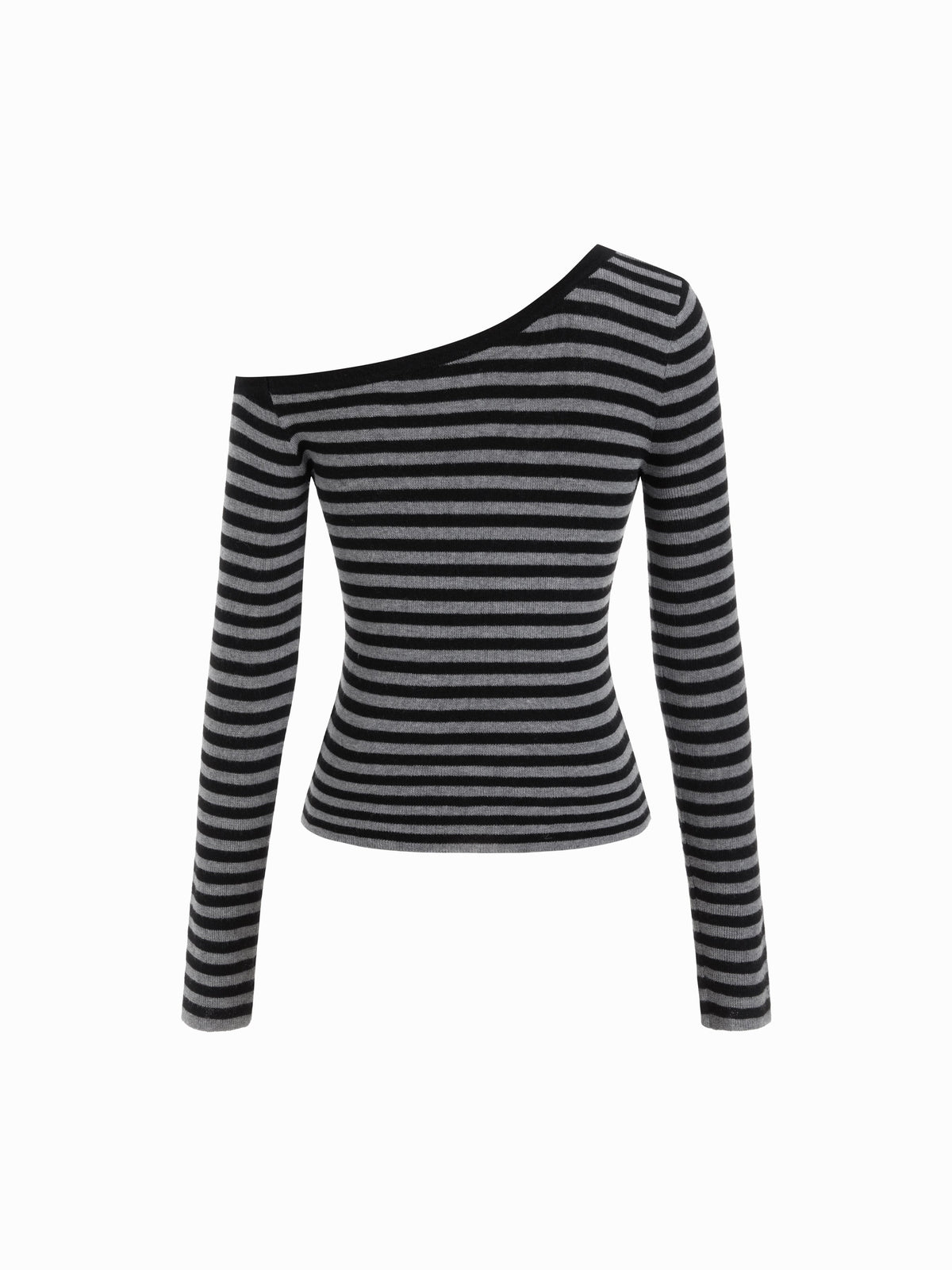 Knit Wool-blend Asymmetrical Neck Stripe Long Sleeve Top