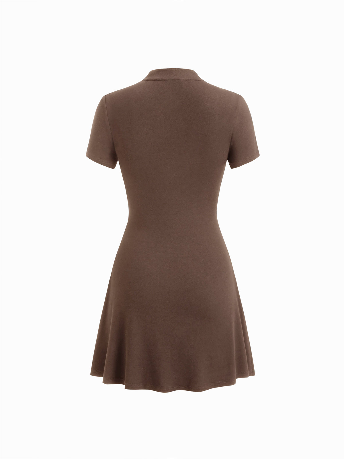 Mandarin Collar Short Sleeve Metal Detail Cut Out Ruched Mini Dress