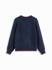 Knit Round Neck Contrasting Binding Oversized Long Sleeve Sweater