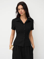 Polo Collar Texture Button Up Shirt