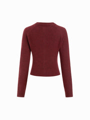 Knit Round Neckline Long Sleeve Metal Button Cardigan