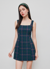 Scoop Neckline Checks Zipper Mini Dress
