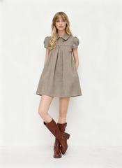 Peter Pan Collar Houndstooth Button Mini Dress