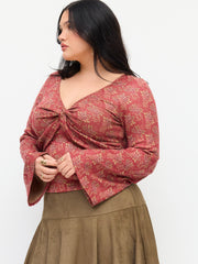 V-neck Floral Twist Long Sleeve Top Curve & Plus