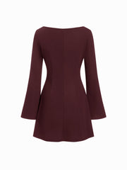 Boat Neck Bell Sleeve Tie Side Ruched Mini Dress