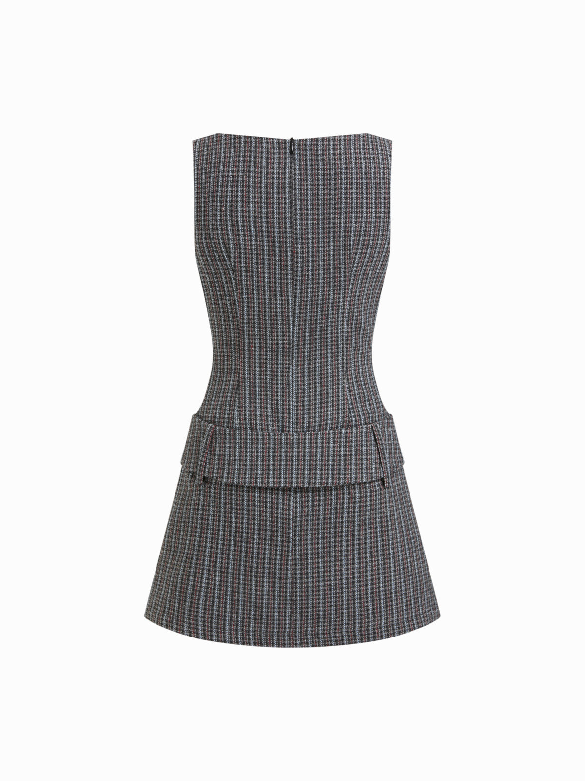 Boat Neck Houndstooth Belted Mini Dress