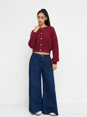 Knit Round Neckline Button Cardigan