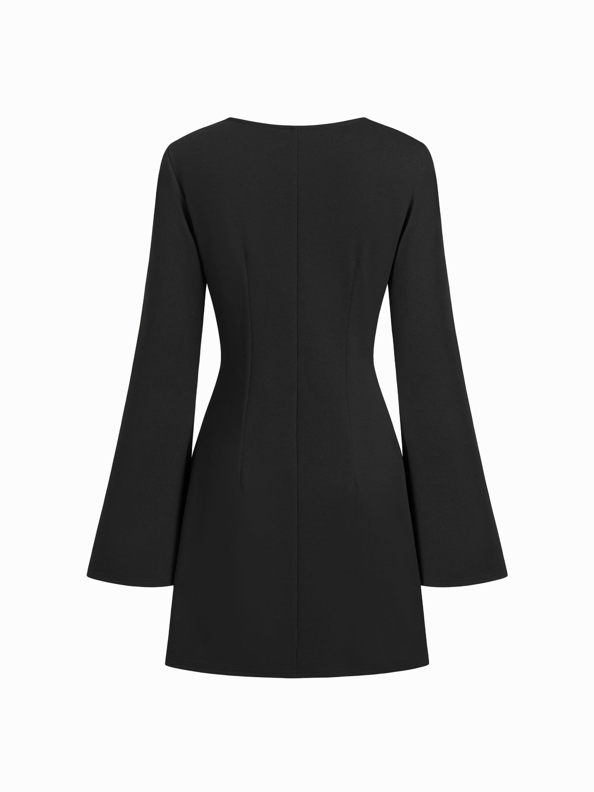 Round Neckline Side Belted Pleated Bell Sleeve Mini Dress
