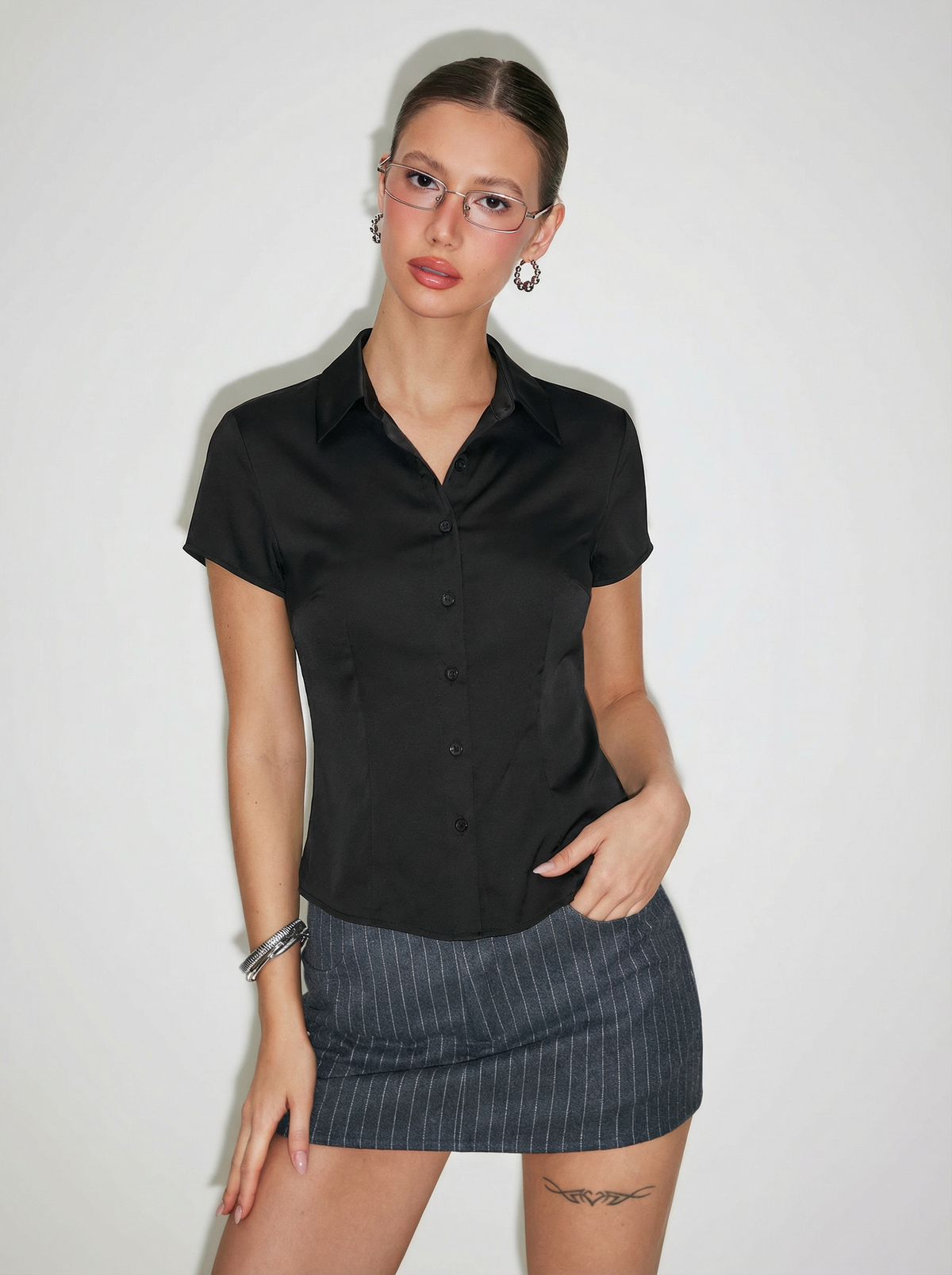 Satin Collar Short Sleeve Shirt
