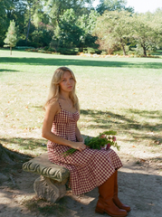 Woven High Rise Gingham Tiered Midi Skirt